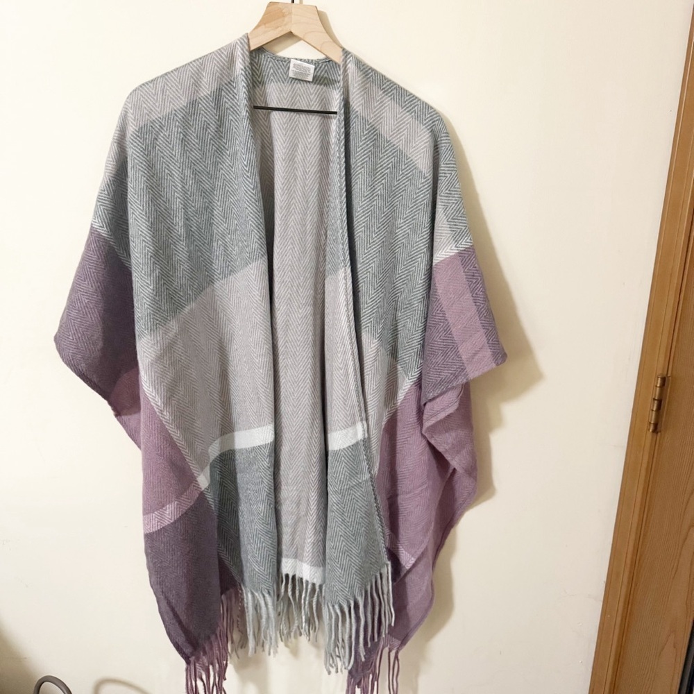 Woolrich Womens Gray Purple Striped Shaw One Size Winter